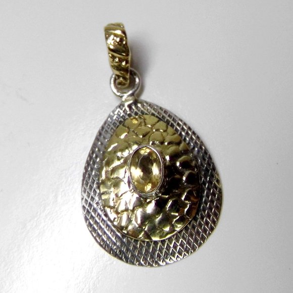 Natural Oval CITRINE Sterling Silver Two tone Structured Pendant - Picture 4 of 5